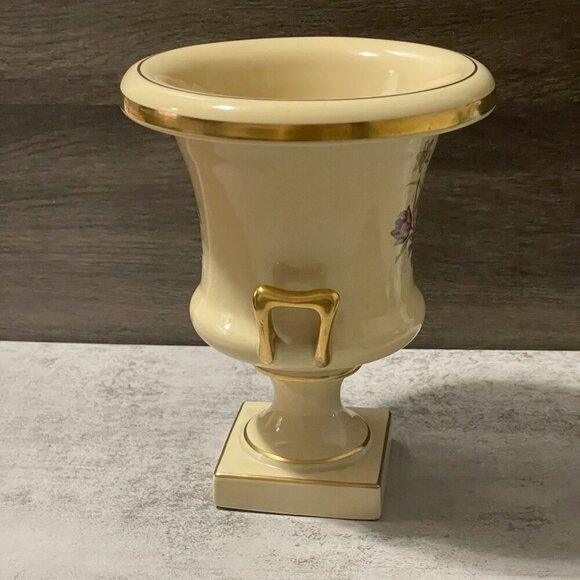 Vintage Trenton Potteries Cream Spring Floral Neoclassic Urn Vase Ceramic 8.25" - Picture 3 of 11